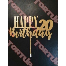 Топер пластиковий HAPPY BIRTHDAY 20 золото
