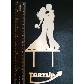 Топер пластиковий Mr&Mrs з букетом №2, 15*11см, ніжка 6см, білий