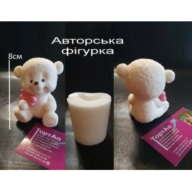 Авторський силіконовий молд 3D Ведмедик з бантиком, висота 8см, ширина 6см