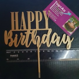 Топер пластиковий Happy Birthday №9, золотий