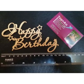 Топер пластиковий з бічним кріпленням Happy Birthday бок №4, 14см, золотий