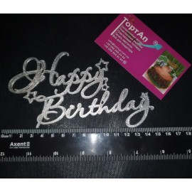 Топер пластиковий з бічним кріпленням Happy Birthday бок №4, 14см, срібло