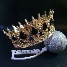Корона металева для торта 12см, золота, камінь чорний