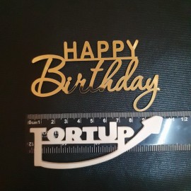 Дзеркальний пластиковий бічний топер на торт Happy Birthday №14 золото ширина 11 см, висота 6 см