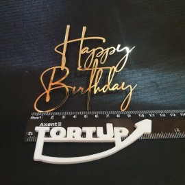 Дзеркальний пластиковий бічний топер на торт Happy Birthday №4 золото ширина 11 см, висота 6 см 