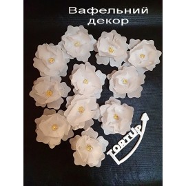 Вафельний декор Квітка №1 Біла+золото, 11шт, діаметр 7см