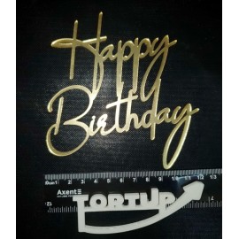 Топер АКРИЛ дзеркальний бічний Happy Birthday №581, золото, ширина 12см