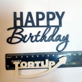 Топер пластиковий з бічним кріпленням Happy Birthday бок №3, 12см, чорний