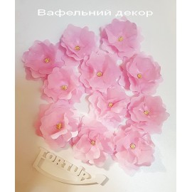 Вафельний декор Квітка №1 Рожева серединка золото ,11шт, діаметр 7см