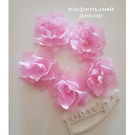 Вафельний декор Квітка №1 Рожеві +серединка біла 5 шт діаметр 7см