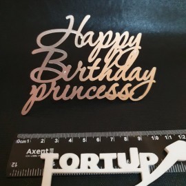 Топер пластиковий Happy Birthday princess, бічний, срібний