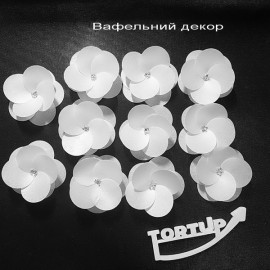 Вафельний декор Квітка №2 Камелія, Біла+срібло, 11шт,  діаметр 6.5см