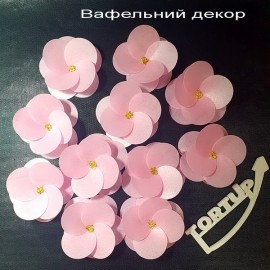 Вафельний декор Квітка №2 Камелія, Рожева+золото, 11шт,  діаметр 6.5см
