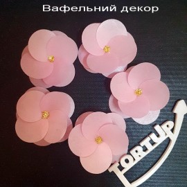 Вафельний декор Квітка №2 Камелія, Рожева+золото, 5шт,  діаметр 6.5см