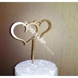 Топер пластиковий Серця, золотий 6,5*12см, ніжка 10см