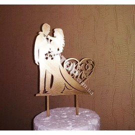 Топер пластиковий Mr&Mrs, золотий 14*11см, ніжка 6см