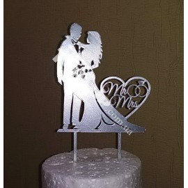 Топер пластиковий Mr&Mrs срібло, 14*11см, ніжка 6см