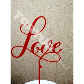 Топер пластиковий Love №1, червоний, 10*10см, ніжка 7см