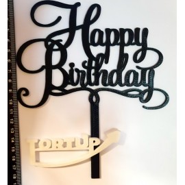 Топер пластиковий Happy Birthday №1, чорний, 16*11см, ніжка 8см