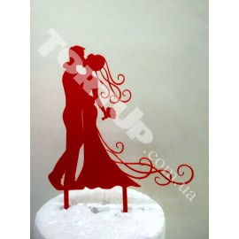 Топер пластиковий Mr&Mrs з букетом, 15*11см, ніжка 6см, червоний