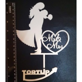 Топер пластиковий Mr&Mrs на руках золото, 16*12см, ніжка 6см