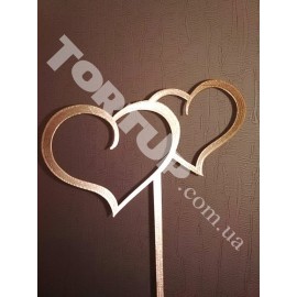 Топер пластиковий Серця, 16*9см, ніжка 13см, золотий