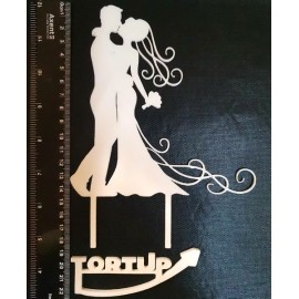 Топер пластиковий Mr&Mrs з букетом, 15*11см, ніжка 6см, білий