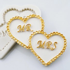 Силіконовий молд Рамка серце Mr and Mrs, розмір 9см